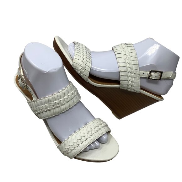 Jack Rogers Tinsely White Leather Whipstitch‎ High Wedge Sandals - Picture 5 of 12